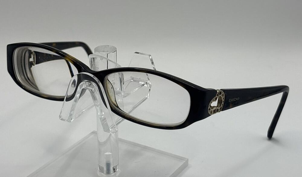 Bebe Womens Eyeglasses Tortoise Brown Gold Embellished Rectangle Frames 140